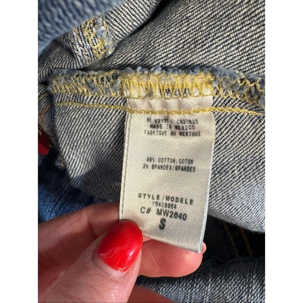 Guess Cropped Y2K Denim Jacket Women S Blue Embroidered Butterfly Stretch Jean - Picture 5 of 8